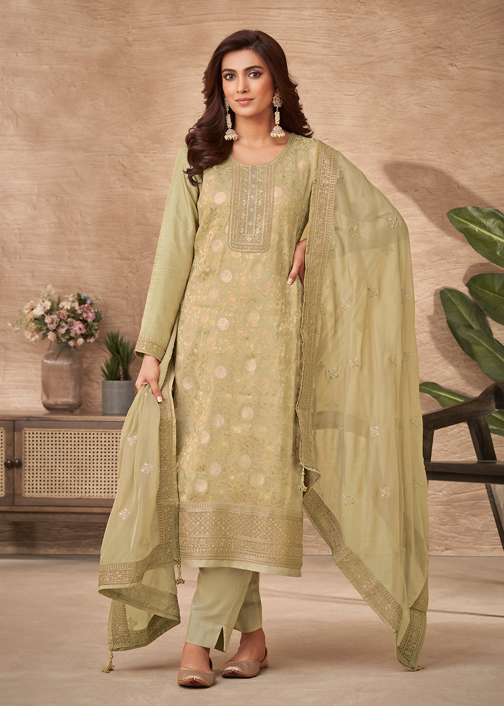 Buy Now Embroidered Green Viscose Jacquard Pant Style Salwar Suit Online in USA, UK, Canada, Germany, Australia & Worldwide at Empress Clothing. 