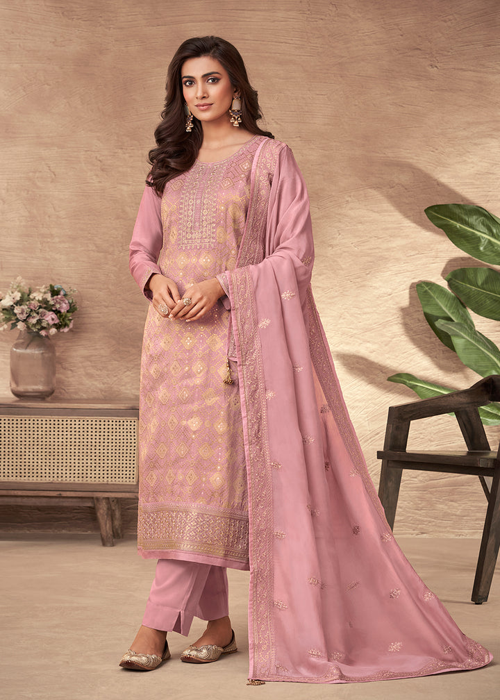 Buy Now Embroidered Pink Viscose Jacquard Pant Style Salwar Suit Online in USA, UK, Canada, Germany, Australia & Worldwide at Empress Clothing.
