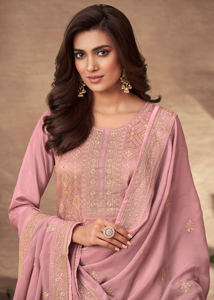Buy Now Embroidered Pink Viscose Jacquard Pant Style Salwar Suit Online in USA, UK, Canada, Germany, Australia & Worldwide at Empress Clothing.