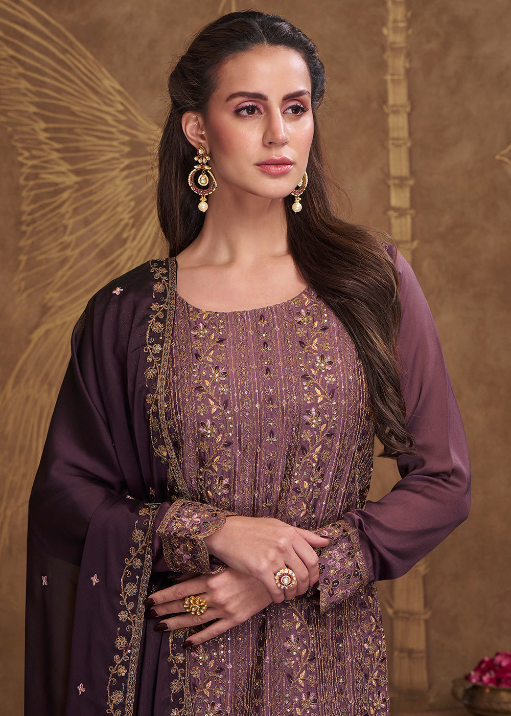 Buy Now Dreamy Purple Embroidered Art Silk Festive Pant Style Salwar Suit Online in USA, UK, Canada, Germany, Australia & Worldwide at Empress Clothing.