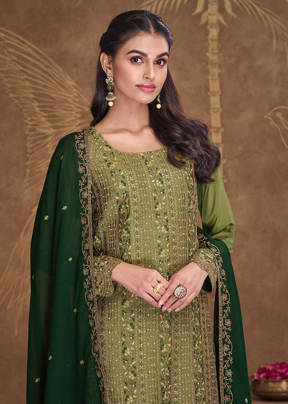 Buy Now Dreamy Green Embroidered Art Silk Festive Pant Style Salwar Suit Online in USA, UK, Canada, Germany, Australia & Worldwide at Empress Clothing. 