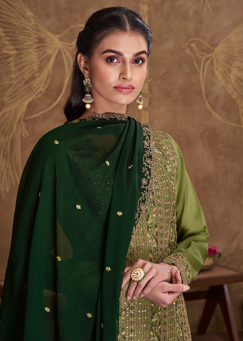 Buy Now Dreamy Green Embroidered Art Silk Festive Pant Style Salwar Suit Online in USA, UK, Canada, Germany, Australia & Worldwide at Empress Clothing. 