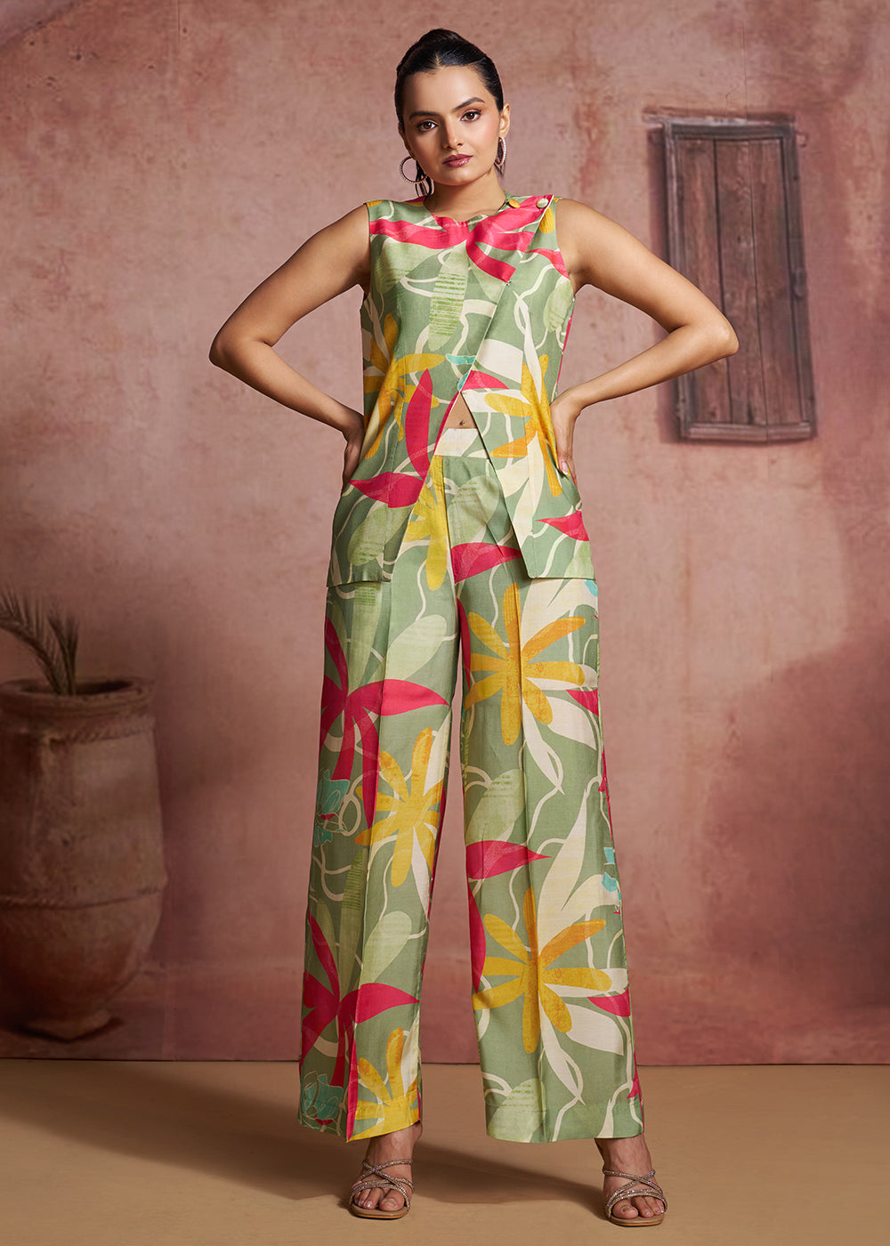 Buy Now Green Women's Printed Indo-Western Tunic and Trousers Set Online in US, UK, Canada, Netherlands, Germany, Italy, France, Greece & Worldwide at Empress.
