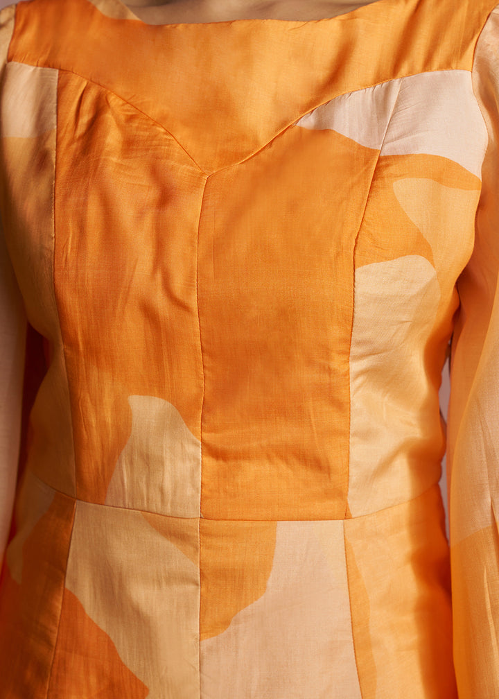 Buy Now Orange Abstract Printed Peplum Tunic &amp; Trouser Co-Ord Set Online in US, UK, Canada, Netherlands, Germany, Italy, France, Greece &amp; Worldwide at Empress.