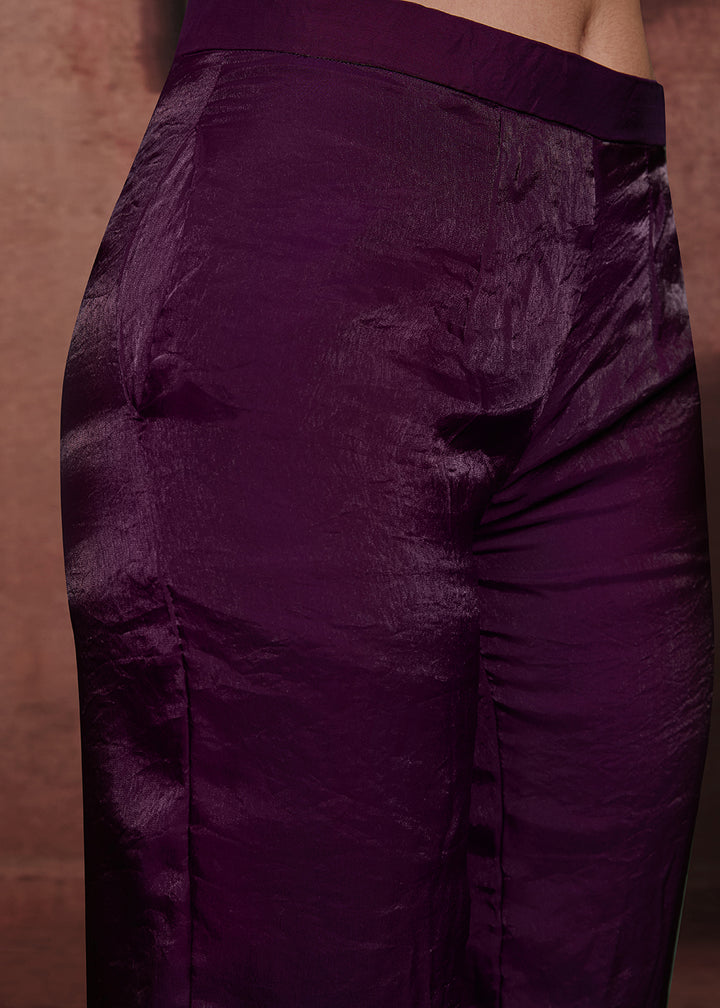 Buy Now Purple One-Shoulder Ruffle Top &amp; Pant Set with Lilac Pleated Drape Online in US, UK, Canada, Netherlands, Germany, Italy, France &amp; Worldwide at Empress.