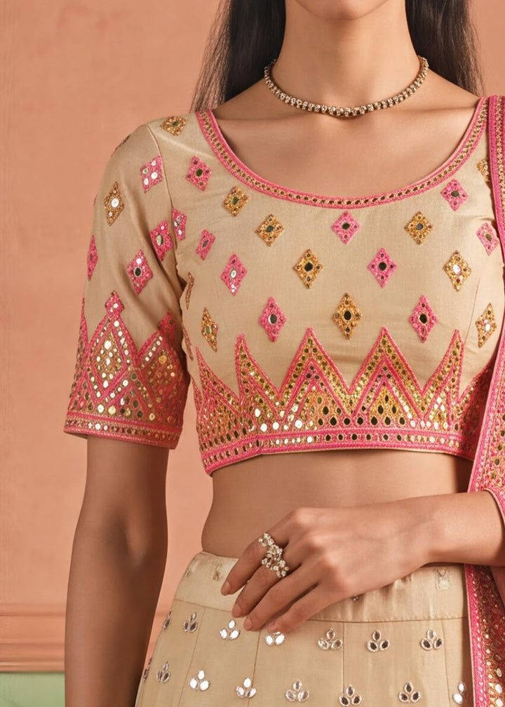 Shop Now Organza Beige Embroidered Festive Style Lehenga Choli Online in USA, UK, Canada, France, Germany, Spain, Austria, Sweden, UAE &amp; Worldwide at Empress.