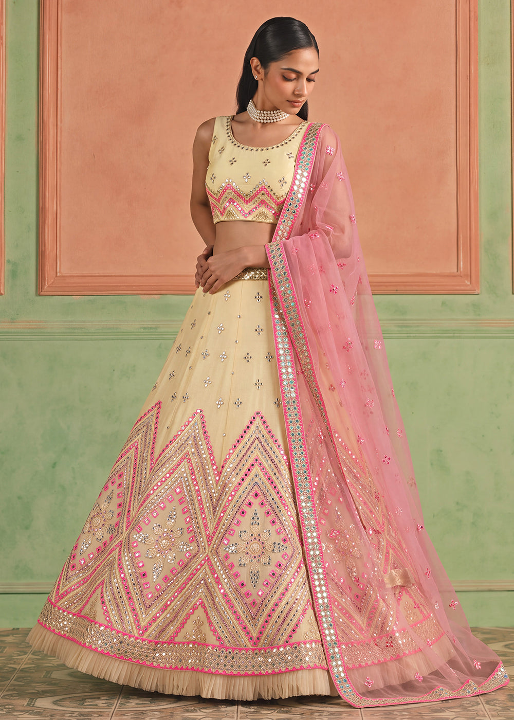Shop Now Organza Off White Embroidered Festive Style Lehenga Choli Online in USA, UK, Canada, France, Germany, Spain, Austria, Sweden & Worldwide at Empress.