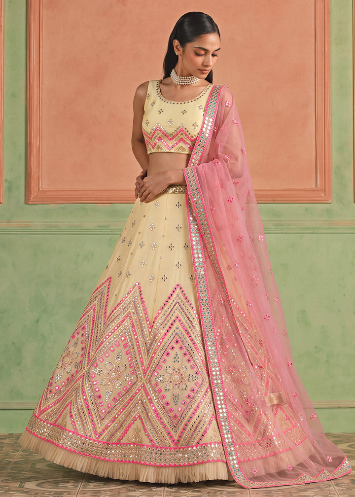 Shop Now Organza Off White Embroidered Festive Style Lehenga Choli Online in USA, UK, Canada, France, Germany, Spain, Austria, Sweden &amp; Worldwide at Empress.