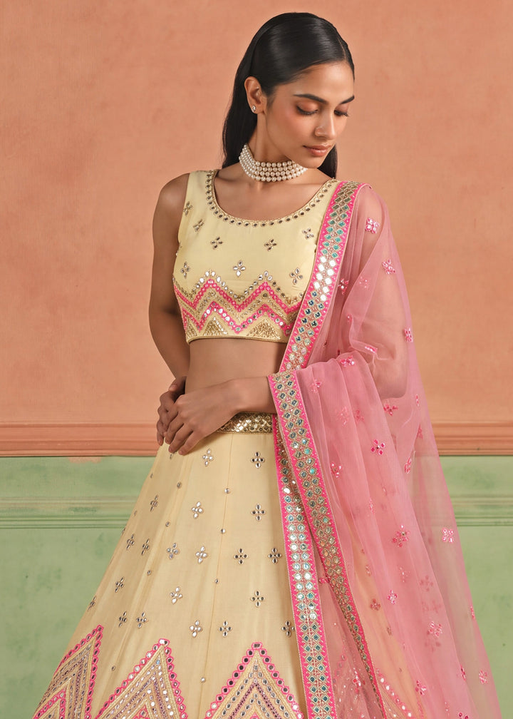 Shop Now Organza Beige Embroidered Festive Style Lehenga Choli Online in USA, UK, Canada, France, Germany, Spain, Austria, Sweden, UAE &amp; Worldwide at Empress.