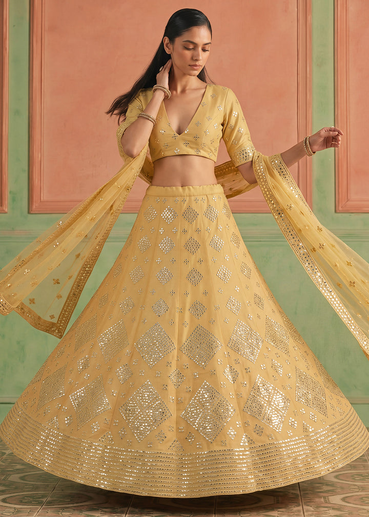 Shop Now Organza Yellow Embroidered Festive Style Lehenga Choli Online in USA, UK, Canada, France, Germany, Spain, Austria, Sweden &amp; Worldwide at Empress.