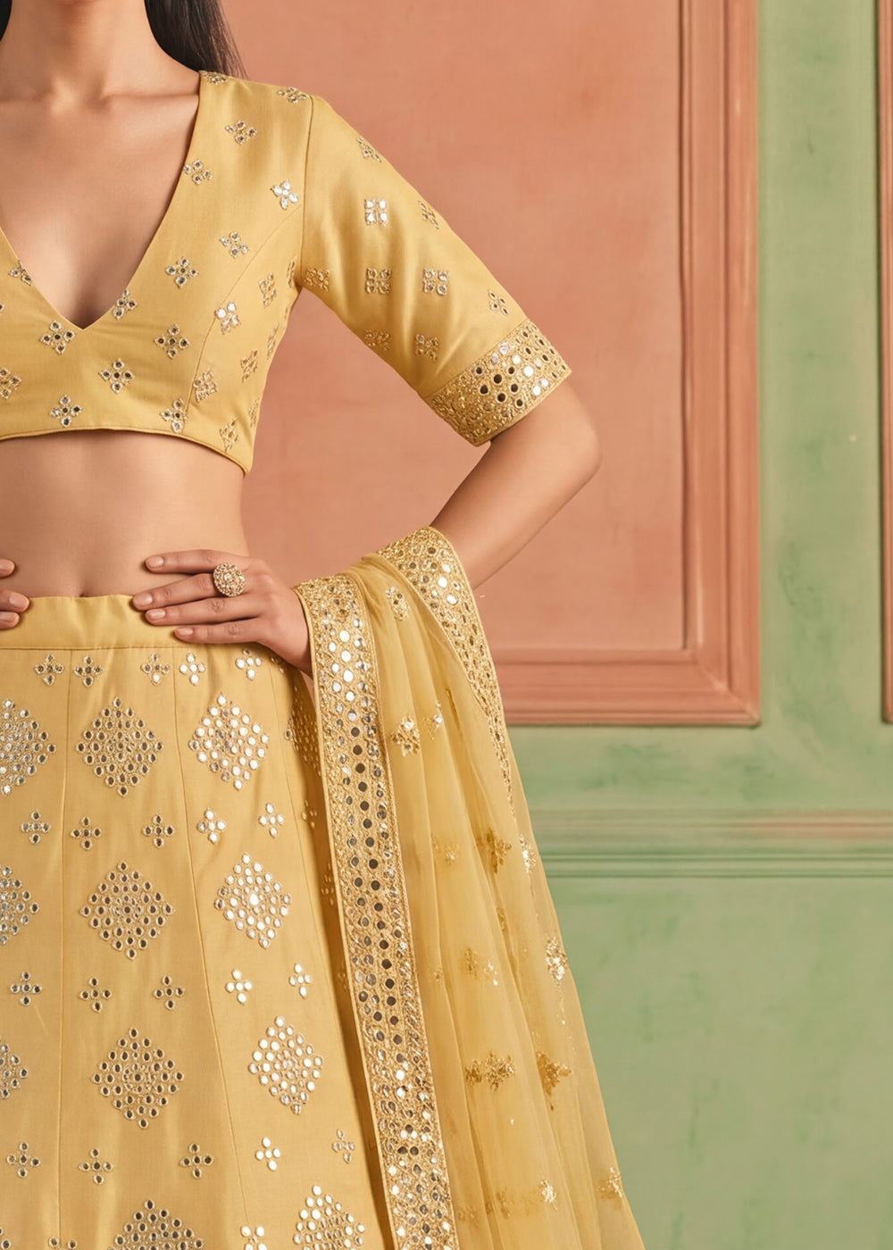 Shop Now Organza Yellow Embroidered Festive Style Lehenga Choli Online in USA, UK, Canada, France, Germany, Spain, Austria, Sweden &amp; Worldwide at Empress.