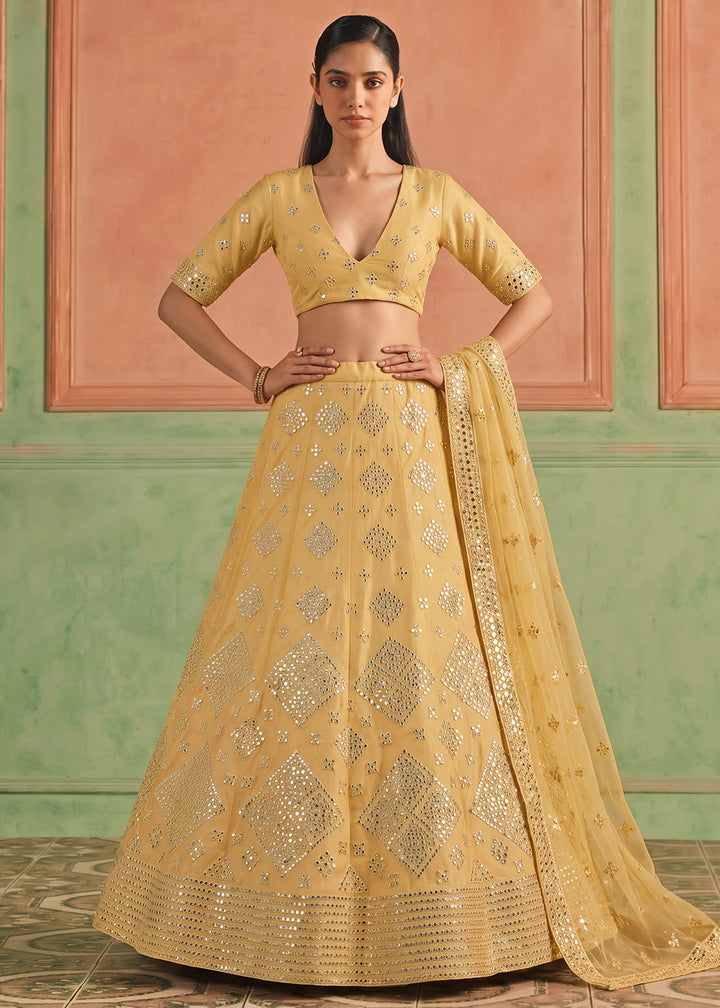 Shop Now Organza Yellow Embroidered Festive Style Lehenga Choli Online in USA, UK, Canada, France, Germany, Spain, Austria, Sweden &amp; Worldwide at Empress.