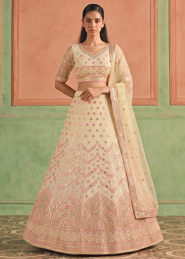 Shop Now Organza Lime Embroidered Festive Style Lehenga Choli Online in USA, UK, Canada, France, Germany, Spain, Austria, Sweden, UAE &amp; Worldwide at Empress.