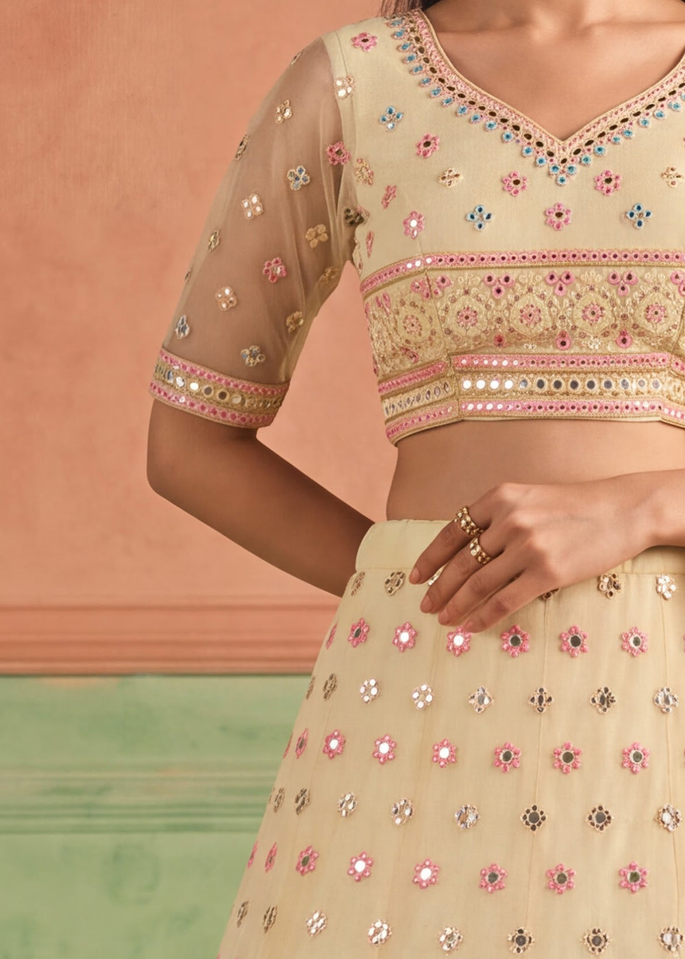 Shop Now Organza Lime Embroidered Festive Style Lehenga Choli Online in USA, UK, Canada, France, Germany, Spain, Austria, Sweden, UAE &amp; Worldwide at Empress.