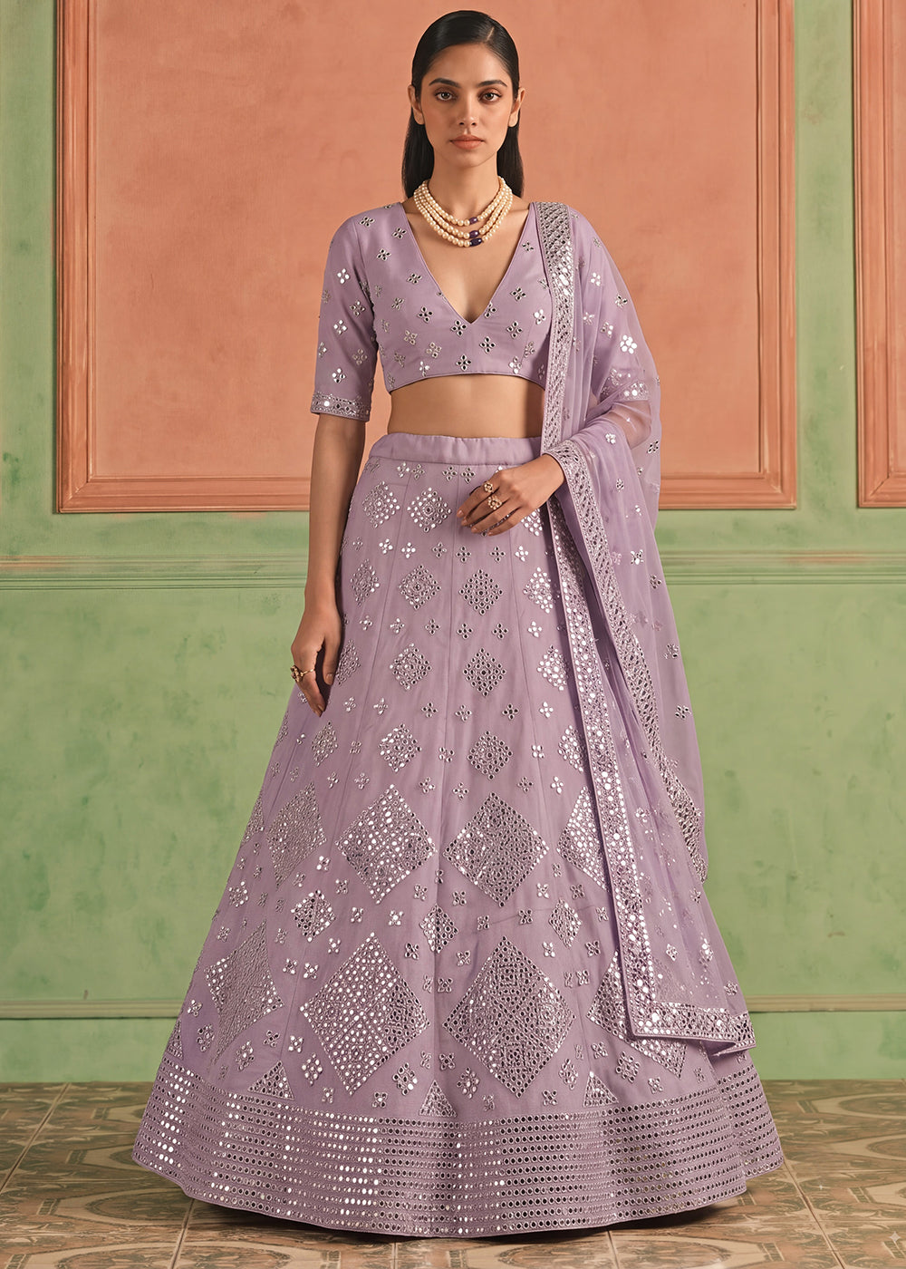 Shop Now Organza Purple Embroidered Festive Style Lehenga Choli Online in USA, UK, Canada, France, Germany, Spain, Austria, Sweden, UAE & Worldwide at Empress.
