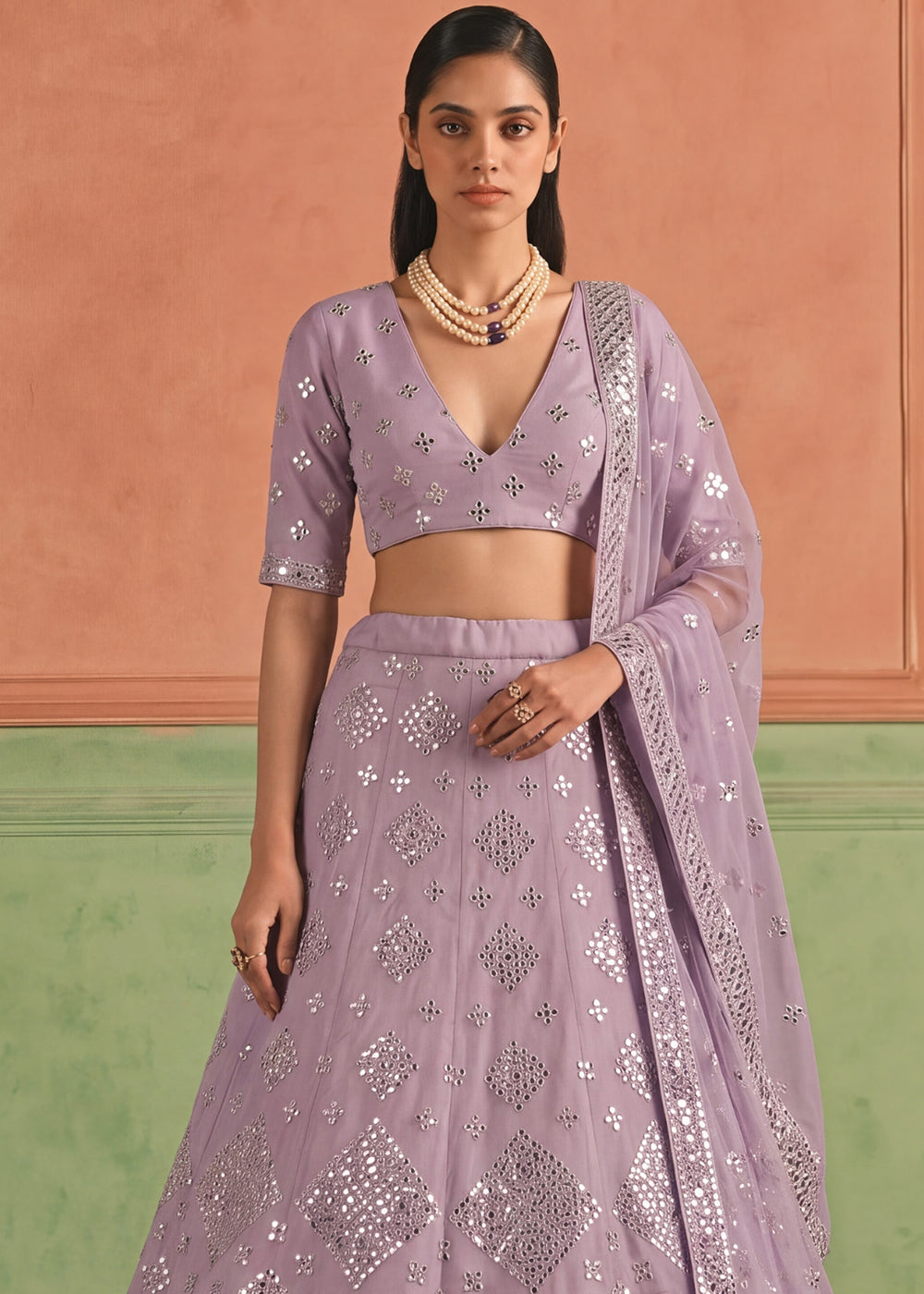 Shop Now Organza Purple Embroidered Festive Style Lehenga Choli Online in USA, UK, Canada, France, Germany, Spain, Austria, Sweden, UAE & Worldwide at Empress.