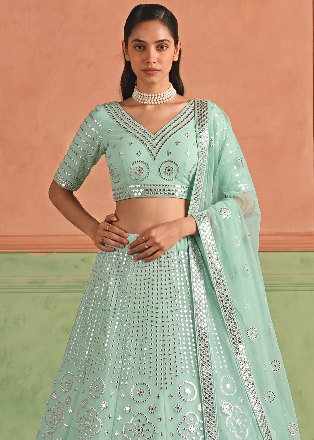 Shop Now Organza Blue Embroidered Festive Style Lehenga Choli Online in USA, UK, Canada, France, Germany, Spain, Austria, Sweden, UAE & Worldwide at Empress.