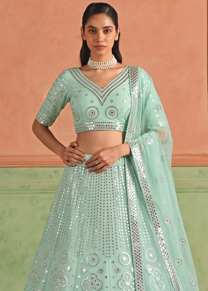 Shop Now Organza Blue Embroidered Festive Style Lehenga Choli Online in USA, UK, Canada, France, Germany, Spain, Austria, Sweden, UAE &amp; Worldwide at Empress.
