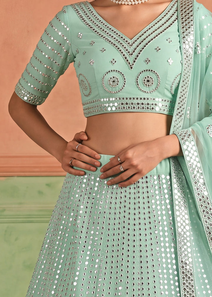 Shop Now Organza Blue Embroidered Festive Style Lehenga Choli Online in USA, UK, Canada, France, Germany, Spain, Austria, Sweden, UAE &amp; Worldwide at Empress.