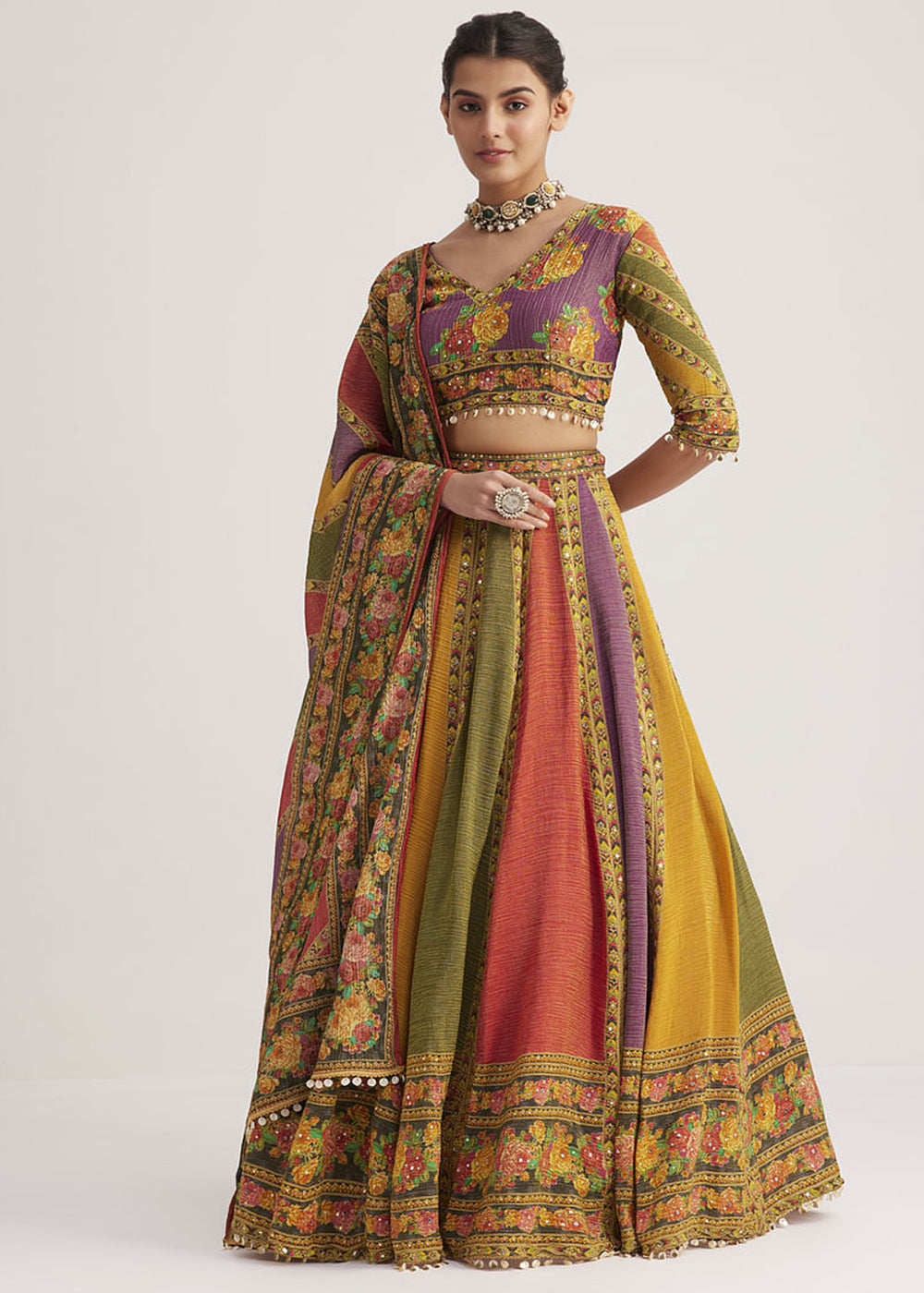 Buy Multicolor Pure Organza Silk Navratri Style Chaniya Choli Online in US, UK, Canada, France, Germany, Italy, Singapore, Austria, UAE & Worldwide at Empress.