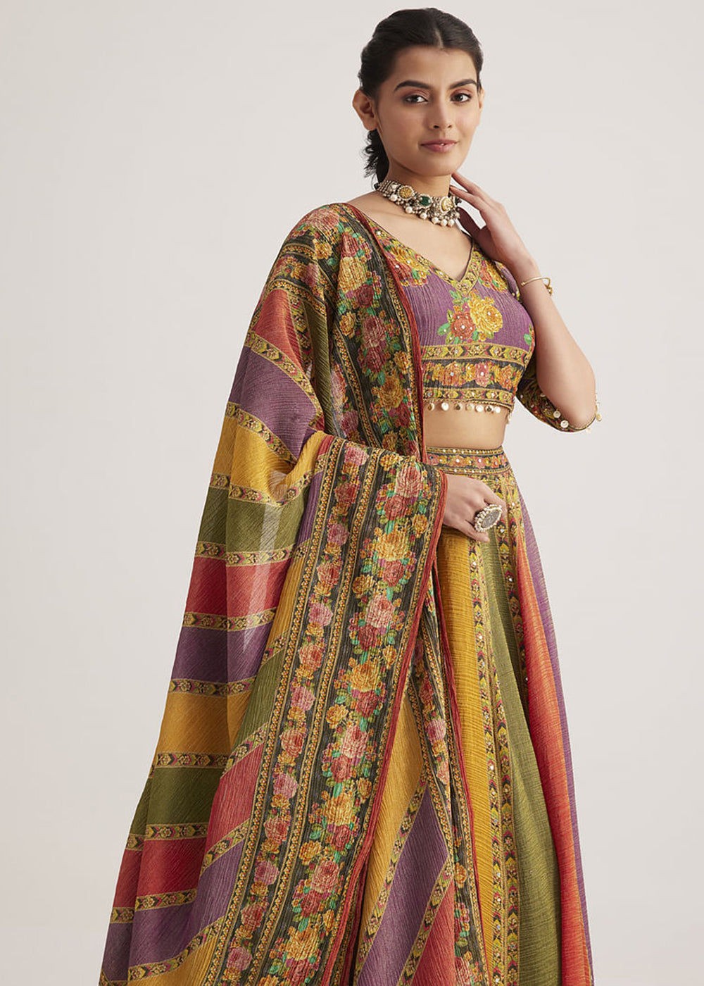 Buy Multicolor Pure Organza Silk Navratri Style Chaniya Choli Online in US, UK, Canada, France, Germany, Italy, Singapore, Austria, UAE & Worldwide at Empress.