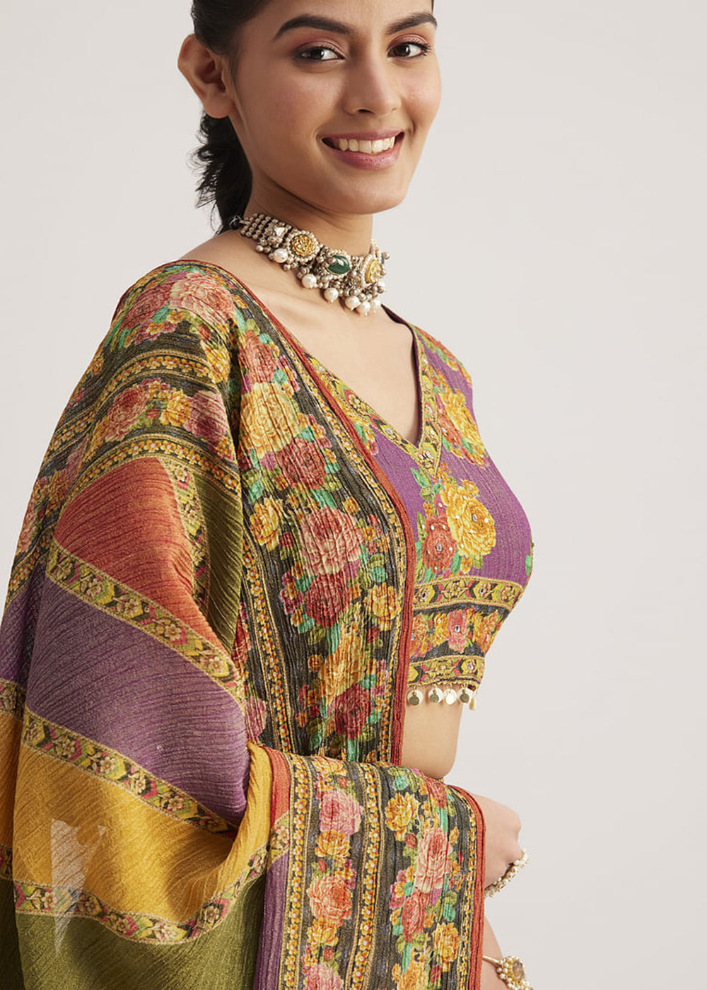 Buy Multicolor Pure Organza Silk Navratri Style Chaniya Choli Online in US, UK, Canada, France, Germany, Italy, Singapore, Austria, UAE &amp; Worldwide at Empress.