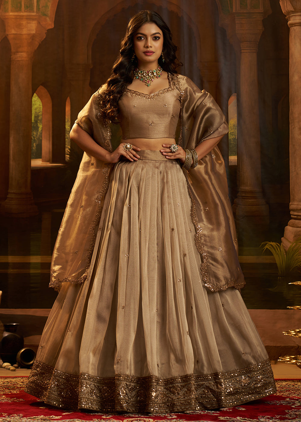 Buy Now Royal Brown Organza Embroidered Wedding Lehenga Choli Online in US, UK, Canada, France, Italy, Germany, Sweden, UAE, Switzerland & Worldwide at Empress.