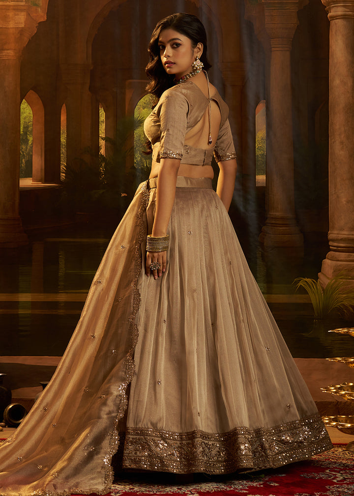Buy Now Royal Brown Organza Embroidered Wedding Lehenga Choli Online in US, UK, Canada, France, Italy, Germany, Sweden, UAE, Switzerland &amp; Worldwide at Empress.