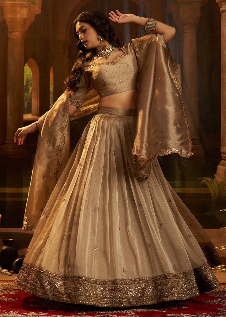Buy Now Royal Brown Organza Embroidered Wedding Lehenga Choli Online in US, UK, Canada, France, Italy, Germany, Sweden, UAE, Switzerland &amp; Worldwide at Empress.