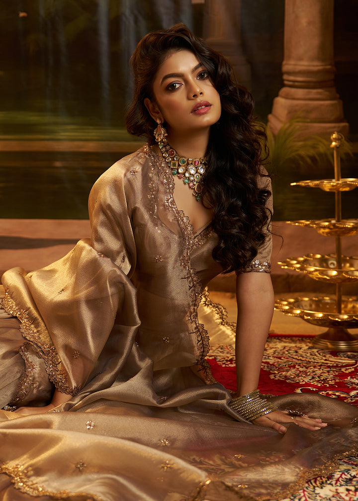 Buy Now Royal Brown Organza Embroidered Wedding Lehenga Choli Online in US, UK, Canada, France, Italy, Germany, Sweden, UAE, Switzerland &amp; Worldwide at Empress.
