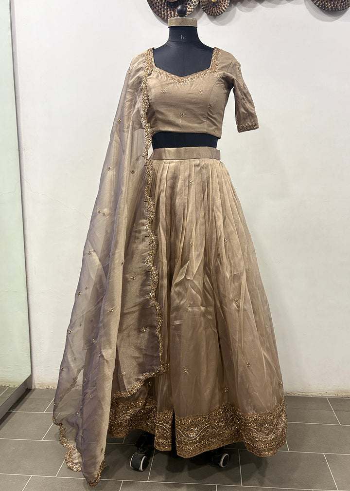 Buy Now Royal Brown Organza Embroidered Wedding Lehenga Choli Online in US, UK, Canada, France, Italy, Germany, Sweden, UAE, Switzerland &amp; Worldwide at Empress.
