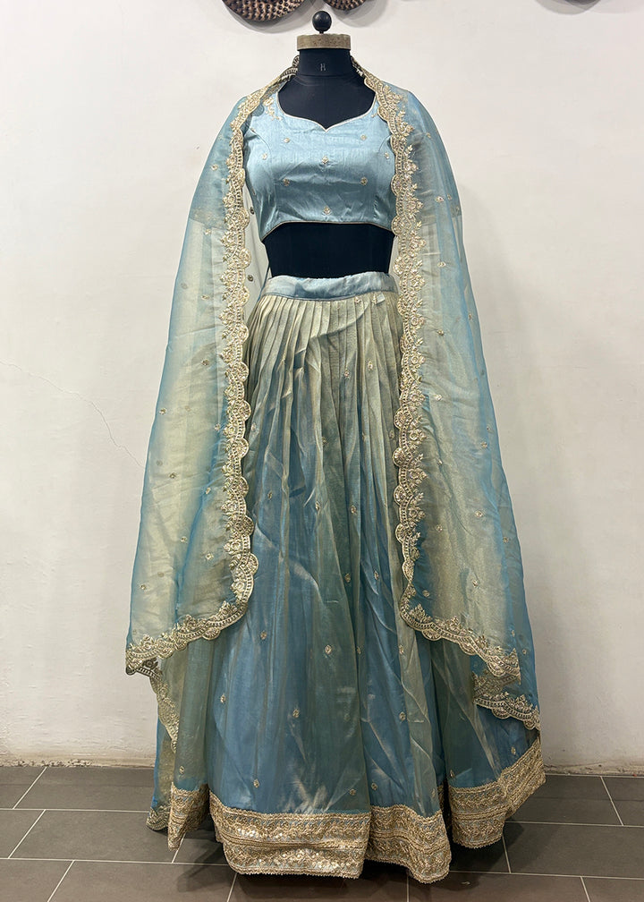 Buy Now Royal Turquoise Organza Embroidered Wedding Lehenga Choli Online in US, UK, Canada, France, Italy, Germany, Sweden, Switzerland &amp; Worldwide at Empress.