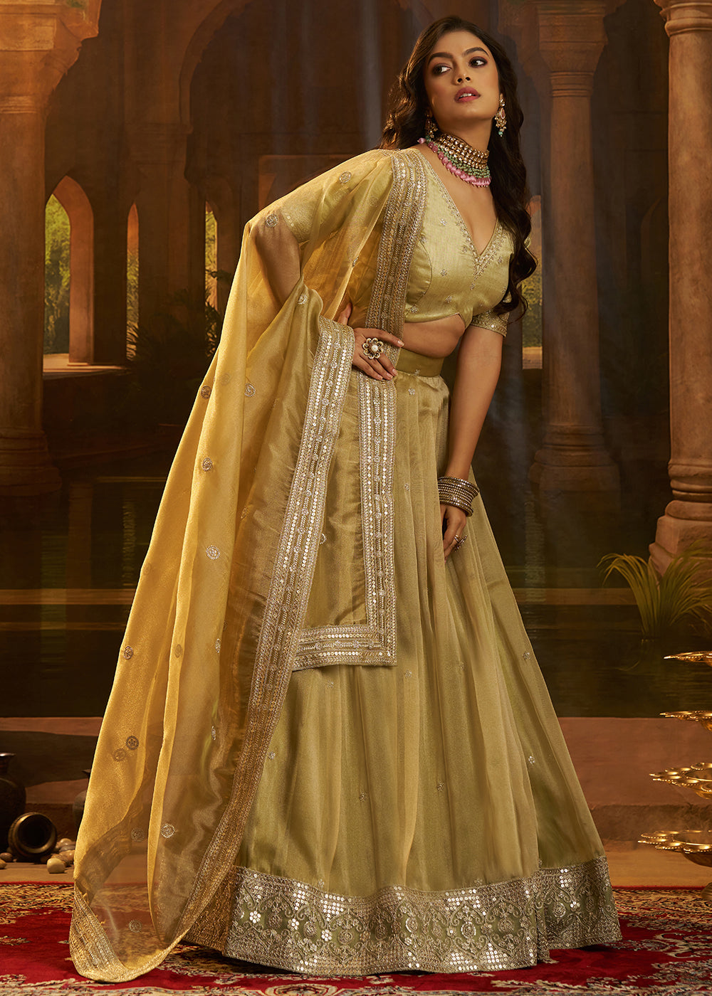 Buy Now Royal Green Organza Embroidered Wedding Lehenga Choli Online in US, UK, Canada, France, Italy, Germany, Sweden, Switzerland &amp; Worldwide at Empress.