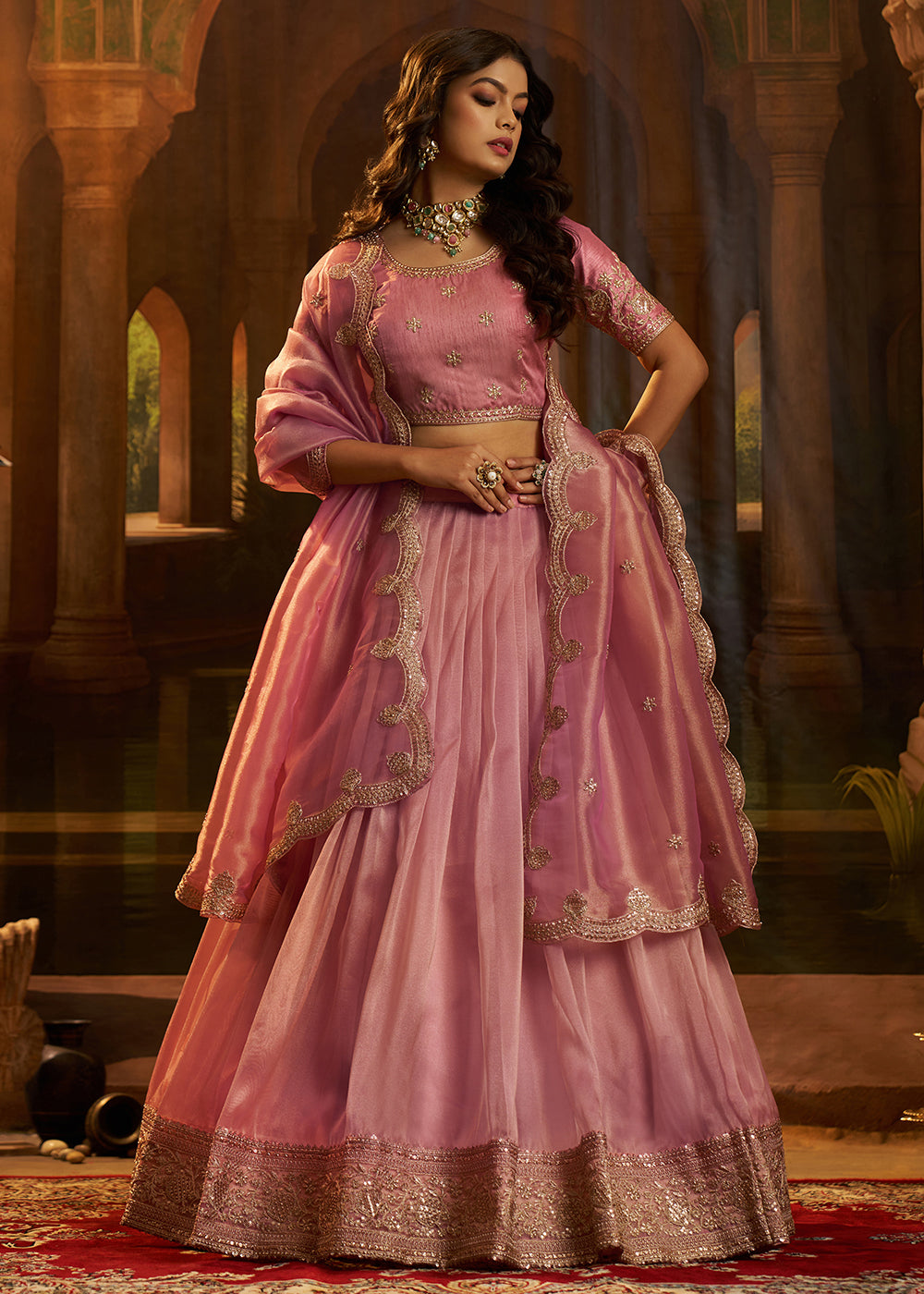 Buy Now Royal Pink Organza Embroidered Wedding Lehenga Choli Online in US, UK, Canada, France, Italy, Germany, Sweden, Switzerland & Worldwide at Empress.