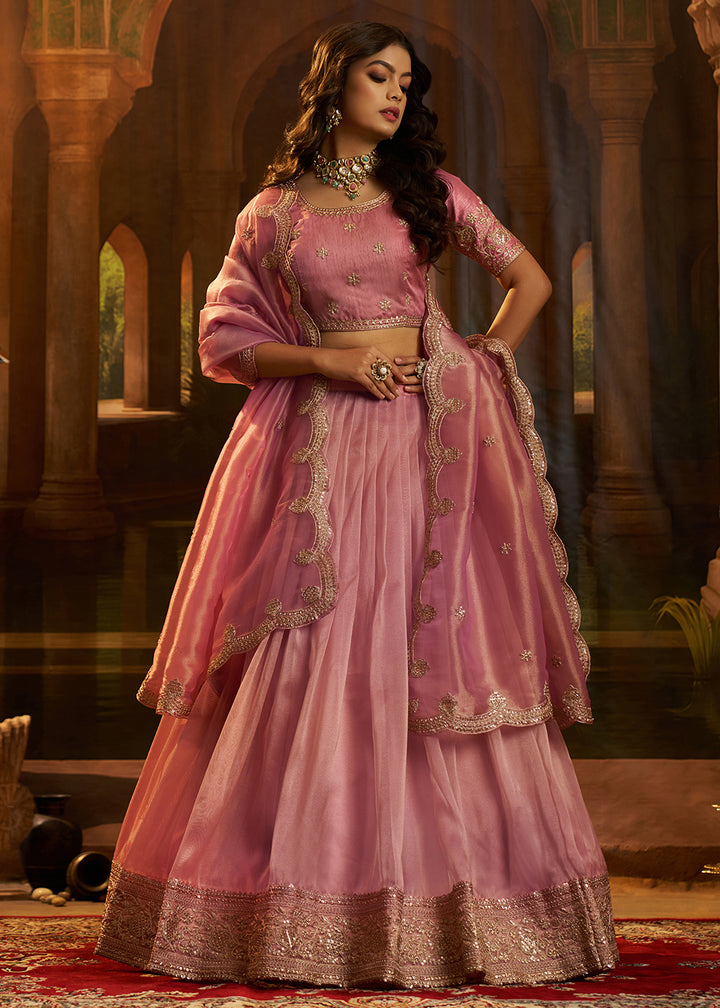 Buy Now Royal Pink Organza Embroidered Wedding Lehenga Choli Online in US, UK, Canada, France, Italy, Germany, Sweden, Switzerland &amp; Worldwide at Empress.