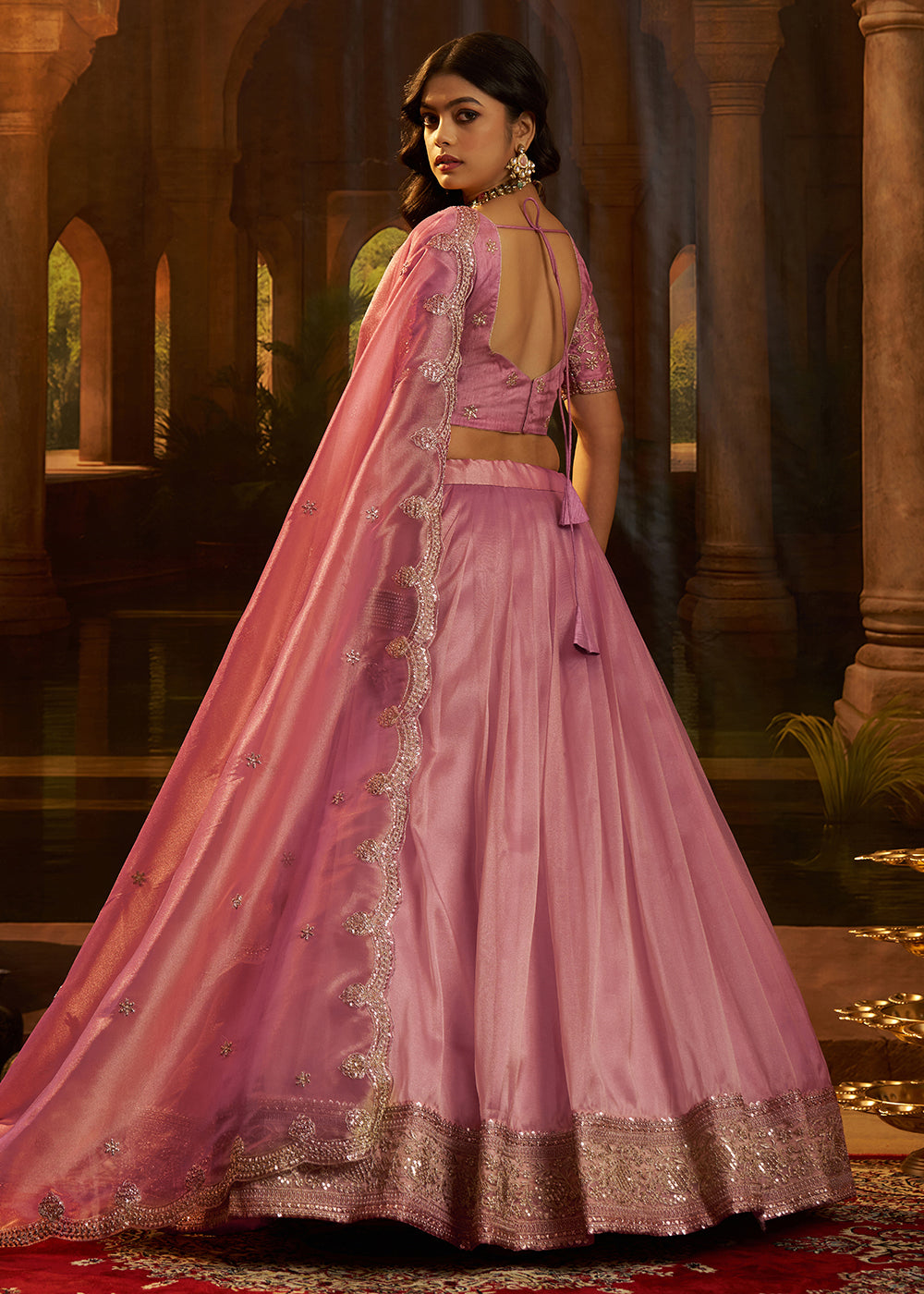 Buy Now Royal Pink Organza Embroidered Wedding Lehenga Choli Online in US, UK, Canada, France, Italy, Germany, Sweden, Switzerland &amp; Worldwide at Empress.
