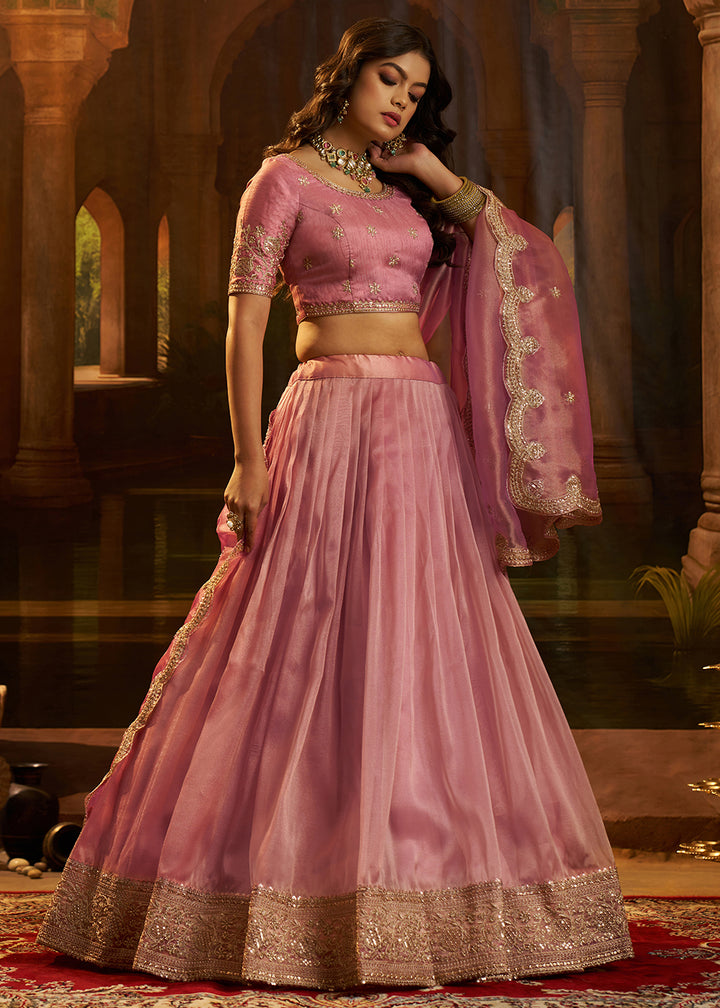 Buy Now Royal Pink Organza Embroidered Wedding Lehenga Choli Online in US, UK, Canada, France, Italy, Germany, Sweden, Switzerland &amp; Worldwide at Empress.