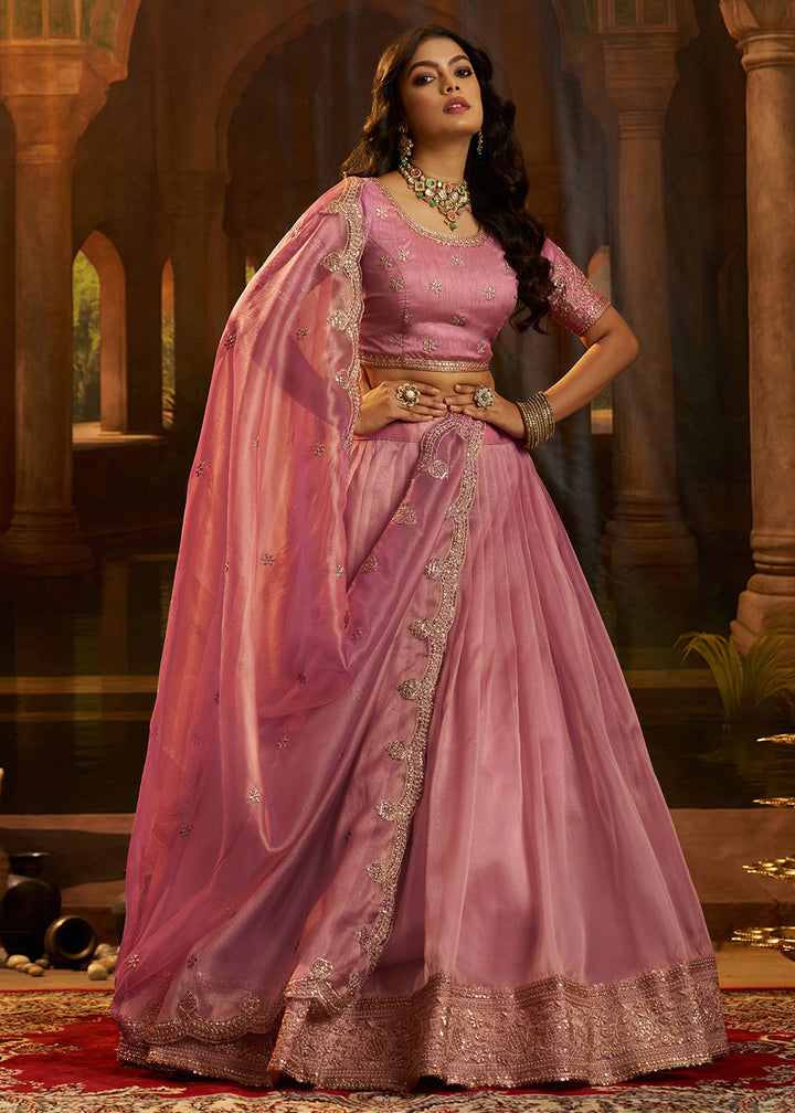 Buy Now Royal Pink Organza Embroidered Wedding Lehenga Choli Online in US, UK, Canada, France, Italy, Germany, Sweden, Switzerland &amp; Worldwide at Empress.