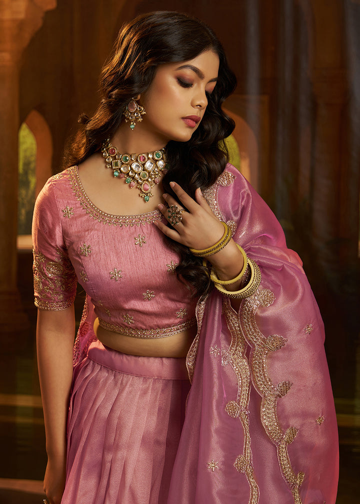 Buy Now Royal Pink Organza Embroidered Wedding Lehenga Choli Online in US, UK, Canada, France, Italy, Germany, Sweden, Switzerland &amp; Worldwide at Empress.