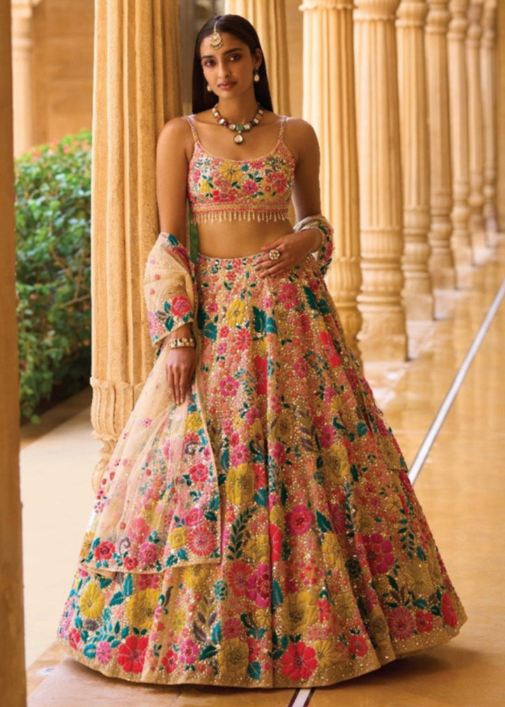Buy Now Vibrant Multicolor Georgette Bridesmaids Lehenga Choli Online in US, UK, Canada, France, Italy, Germany, Sweden, Switzerland &amp; Worldwide at Empress.