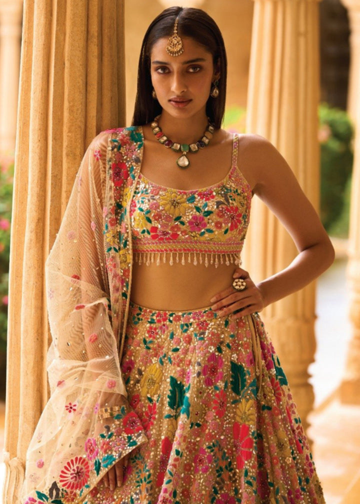 Buy Now Vibrant Multicolor Georgette Bridesmaids Lehenga Choli Online in US, UK, Canada, France, Italy, Germany, Sweden, Switzerland &amp; Worldwide at Empress.