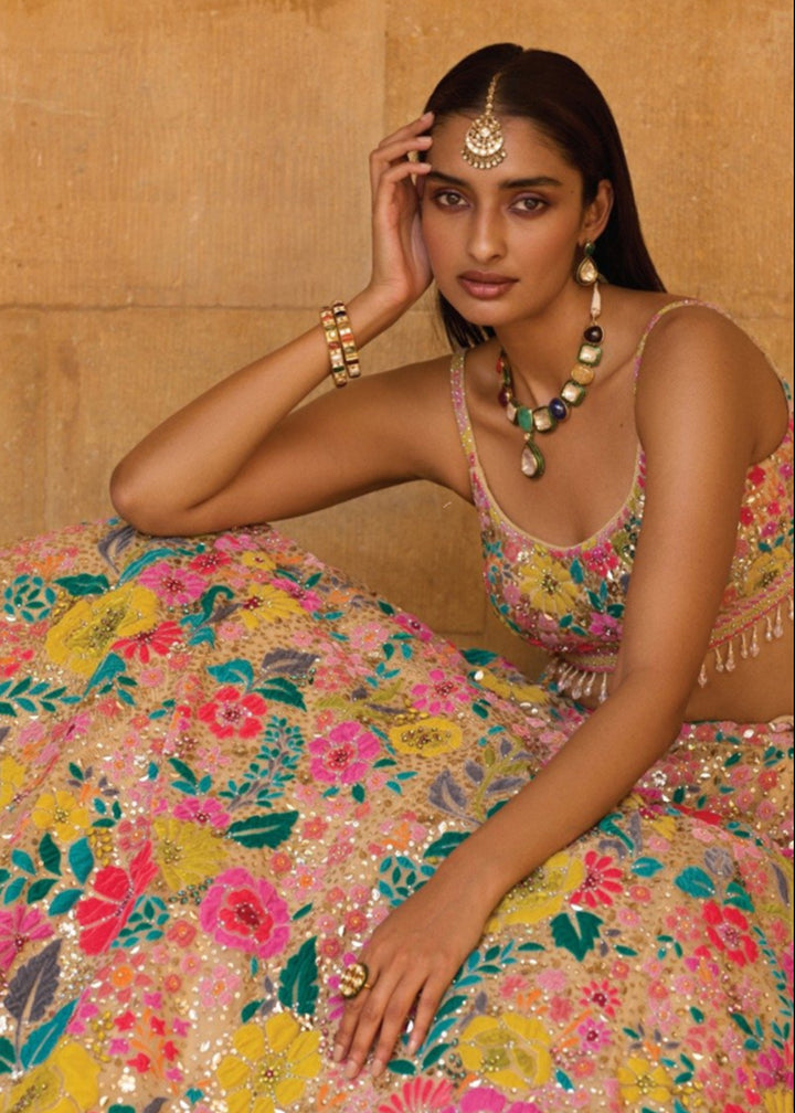 Buy Now Vibrant Multicolor Georgette Bridesmaids Lehenga Choli Online in US, UK, Canada, France, Italy, Germany, Sweden, Switzerland &amp; Worldwide at Empress.