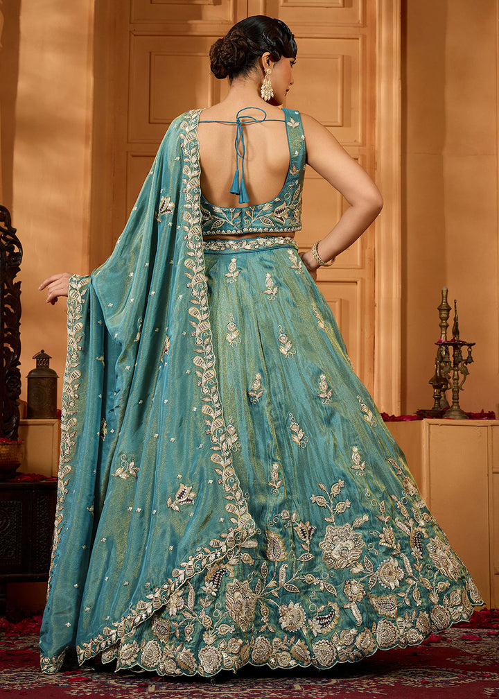 Buy Now Royal Teal Blue Embroidered Wedding Lehenga Set Online in US, UK, Canada, France, Italy, Germany, Sweden, Australia, Switzerland &amp; Worldwide at Empress.