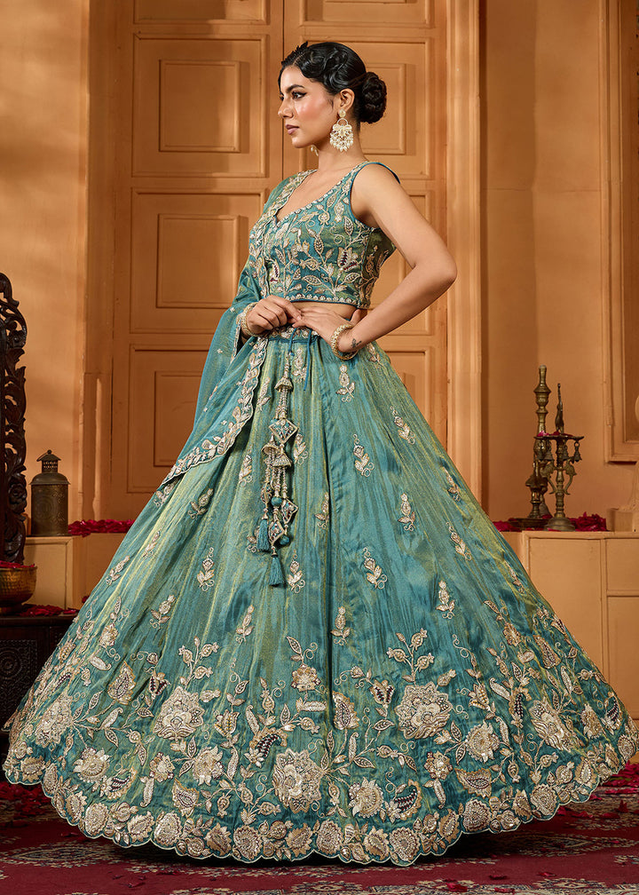 Buy Now Royal Teal Blue Embroidered Wedding Lehenga Set Online in US, UK, Canada, France, Italy, Germany, Sweden, Australia, Switzerland &amp; Worldwide at Empress.