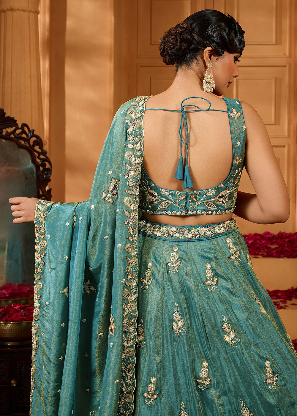 Buy Now Royal Teal Blue Embroidered Wedding Lehenga Set Online in US, UK, Canada, France, Italy, Germany, Sweden, Australia, Switzerland &amp; Worldwide at Empress.