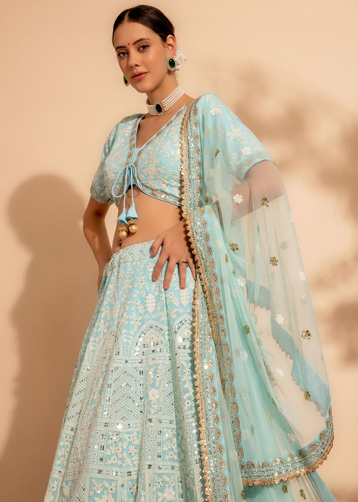 Buy Now Attractive Sky Blue Bridesmaid Style Wedding Lehenga Choli Online in USA, UK, Canada & Worldwide at Empress Clothing. 