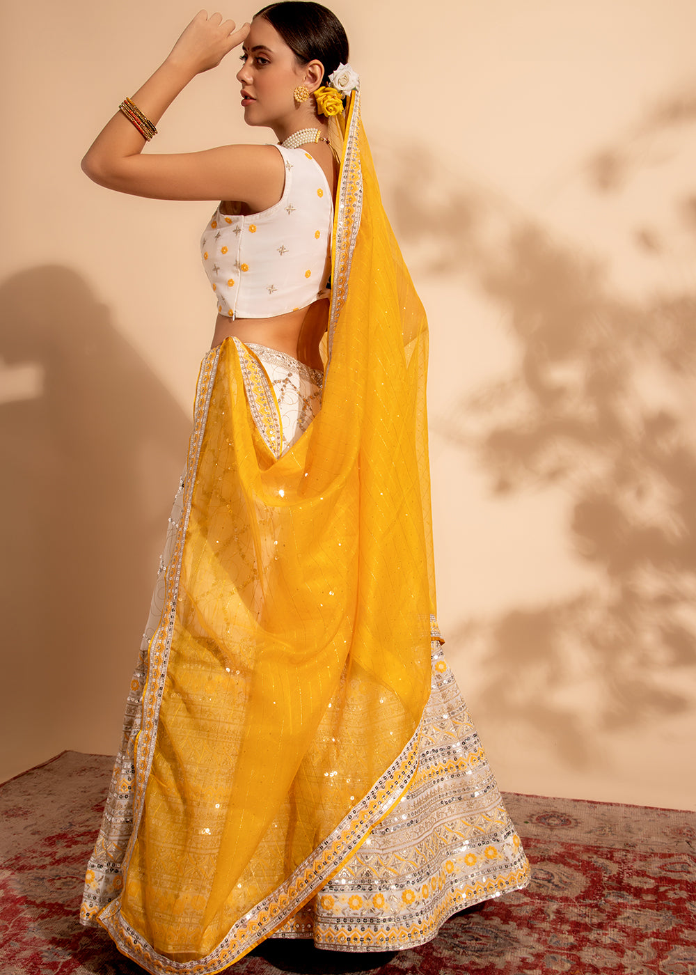 Buy Now Yellow & White Bridesmaid Style Wedding Lehenga Choli Online in USA, UK, Canada & Worldwide at Empress Clothing.