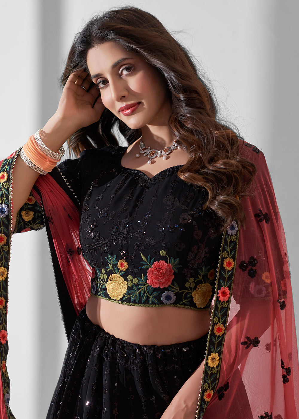 Buy Now Black Multi Embroidered Wedding Festive Lehenga Choli Online in USA, UK, Canada & Worldwide at Empress Clothing. 