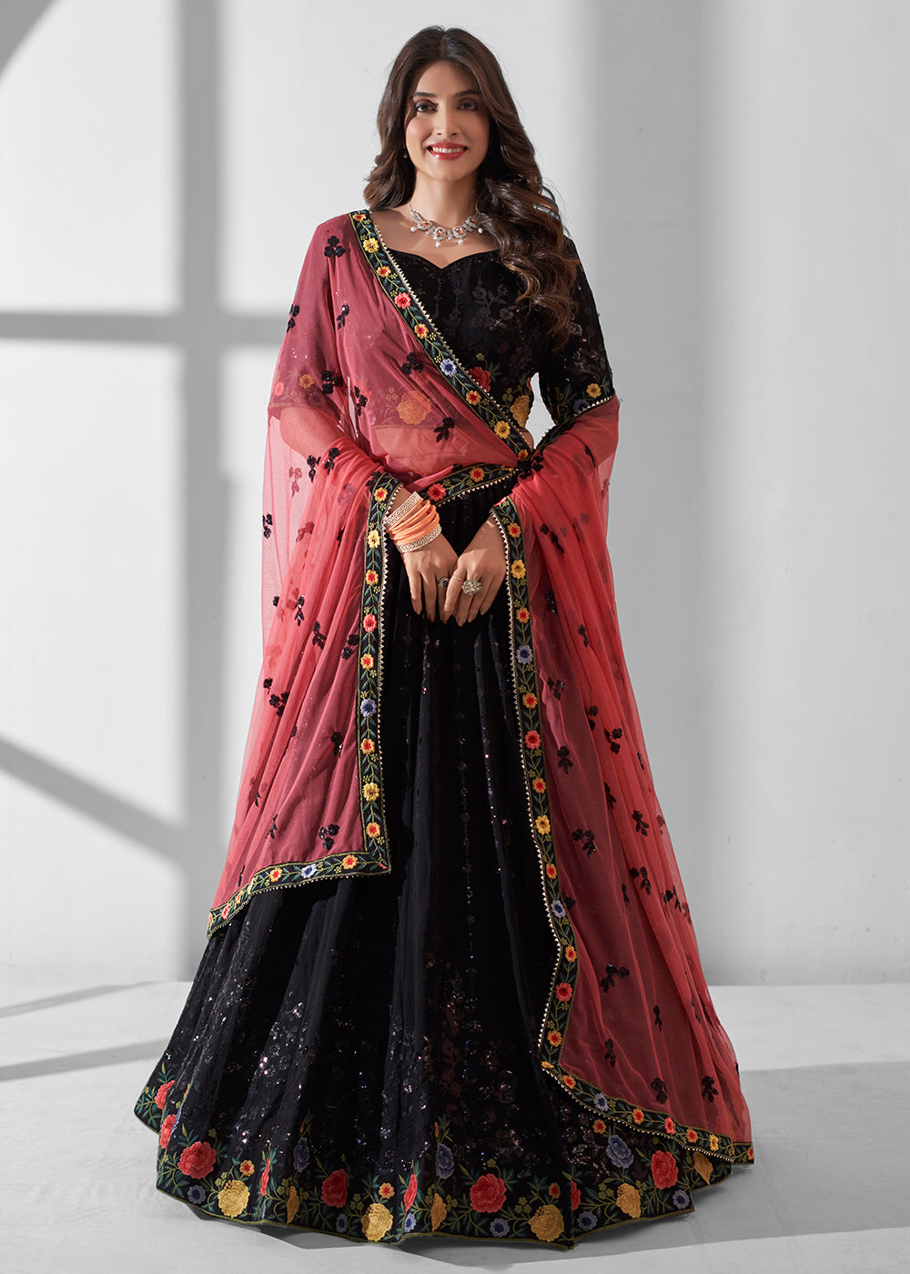 Buy Now Black Multi Embroidered Wedding Festive Lehenga Choli Online in USA, UK, Canada & Worldwide at Empress Clothing. 
