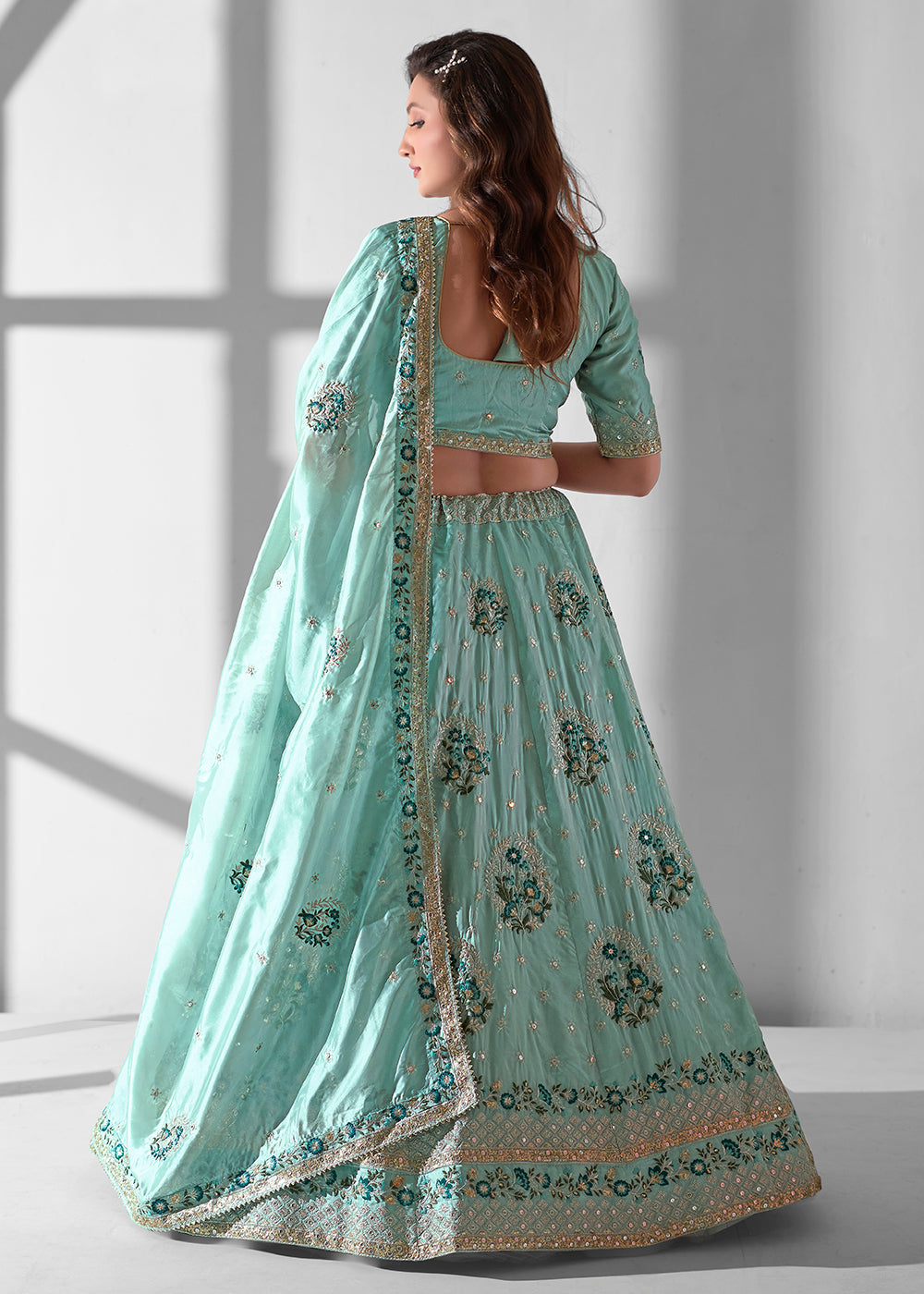 Buy Now Sky Blue Multi Embroidered Wedding Festive Lehenga Choli Online in USA, UK, Canada & Worldwide at Empress Clothing. 